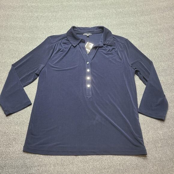 Premise Shirt Womens Large Navy Blue Collared Popover Henley Stretch NWT P910110 - Picture 2 of 10
